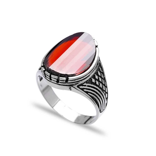 Garnet Authentic Men Ring Wholesale Handmade 925 Sterling Silver